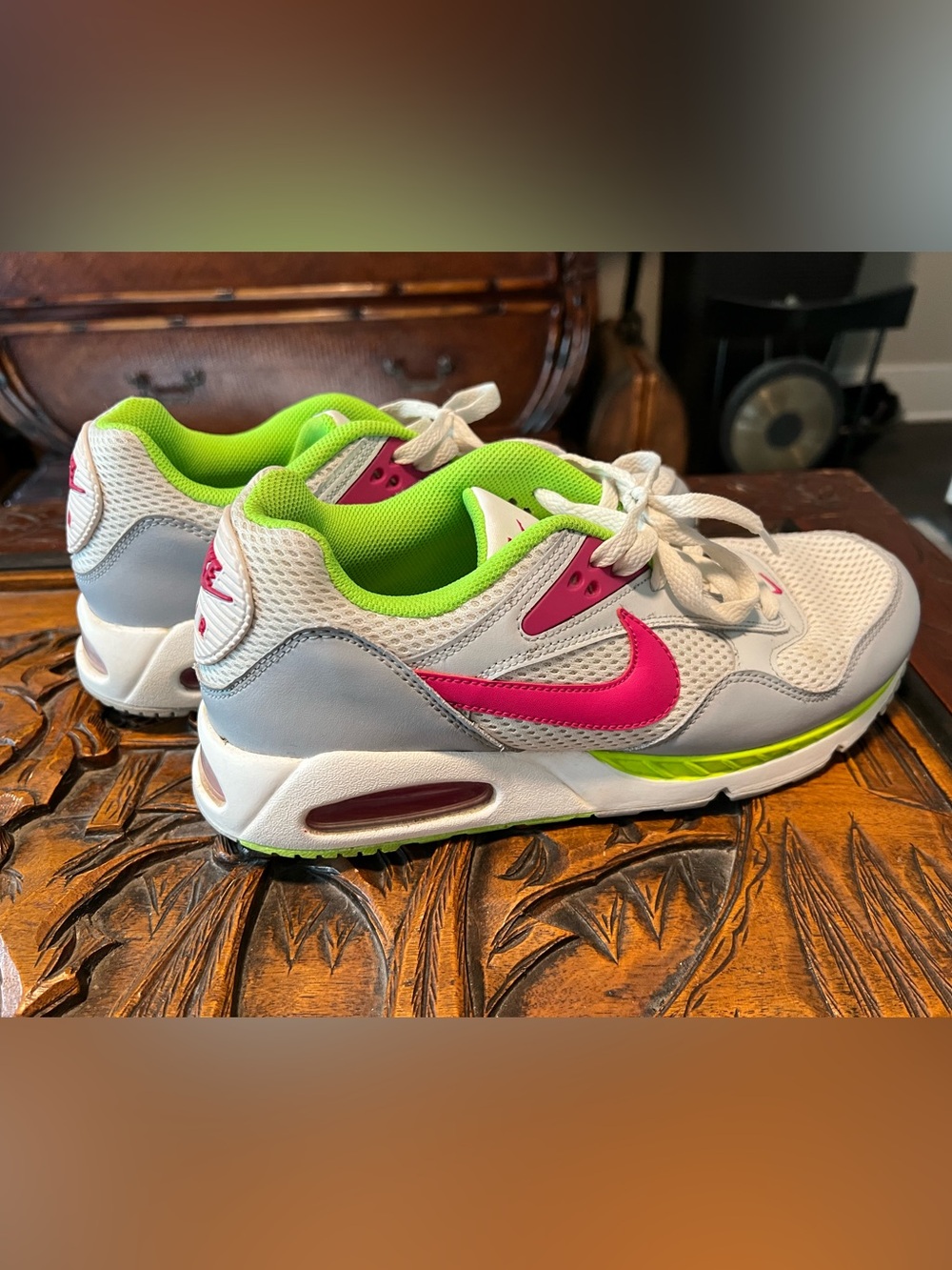 Nike White and Pink Sneakers with Neon Green Accents
